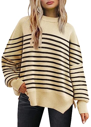 Image of LILLUSORY Women's Oversized Batwing Sweaters 2026 Fall Outfits Trendy Crewneck Knit Side Slit Fashion Pullover Tops