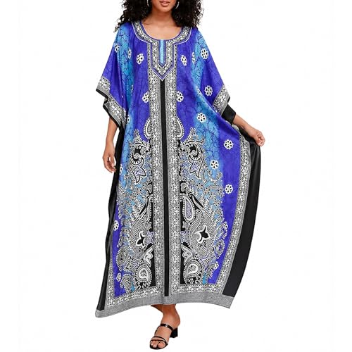 Image of Oussum Women Polyester Casual Long Plus Size Beach Caftan Cover Up Maxi Dress 1X-3X Summer Kaftan Dresses for Women