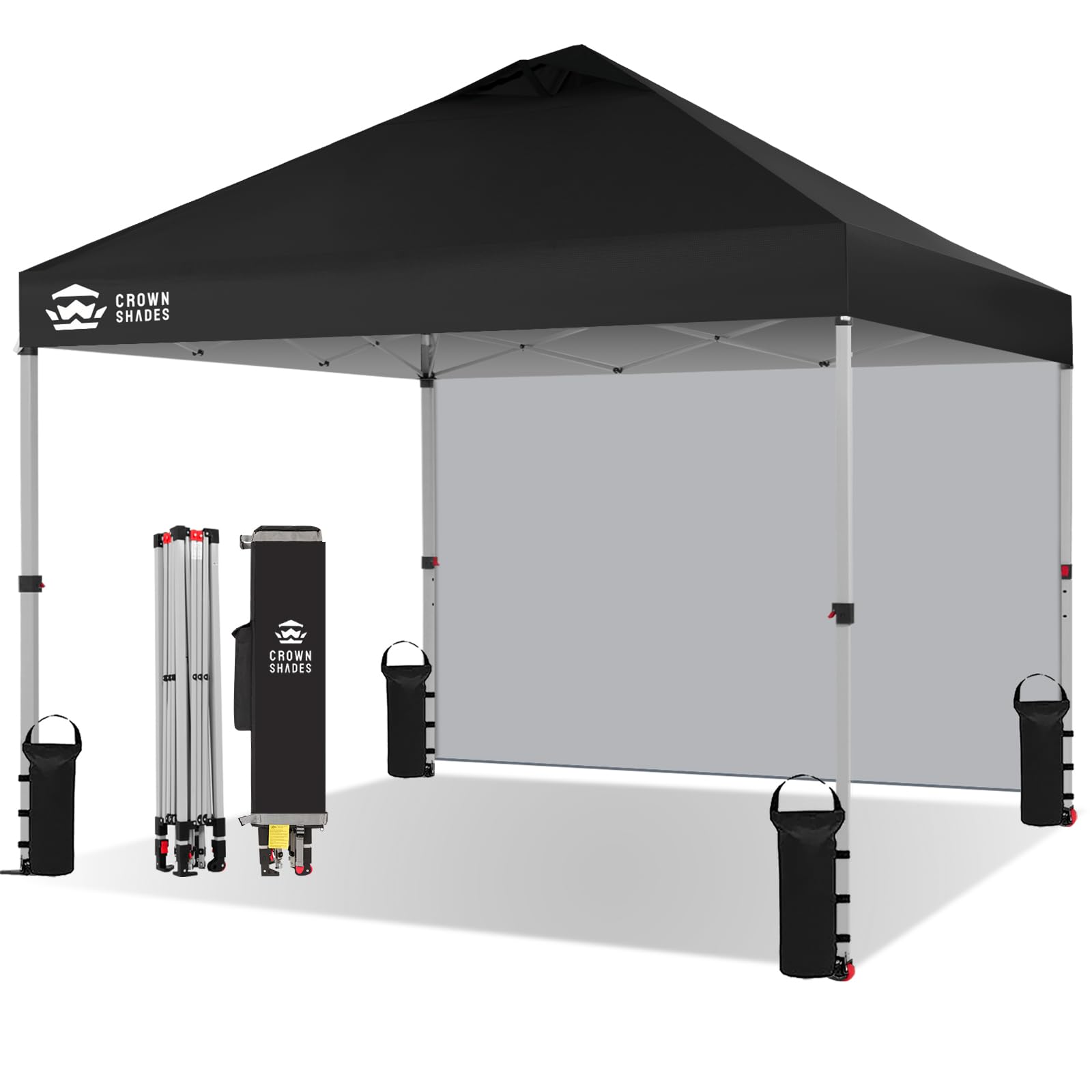 CROWN SHADES Pop Up Gazebo with 1 Sidewall 3m x 3m, Waterproof Pop Up Tent, CenterLok One Push Instant Event Shelter Canopy, Folding Party Tent with Carry Bag, Black