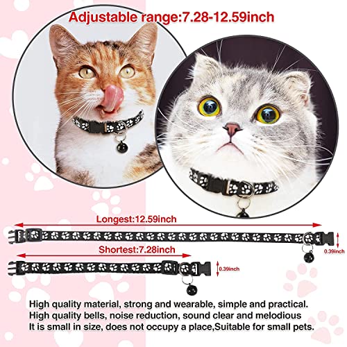 Image of Pawprint Cat Collar I with Bell Basic Dog Cat Collar I Buckle Adjustable Polyester I Cat Dog Collar with Bell I 10 MM Pack of-1 I (PAW Print Collar)