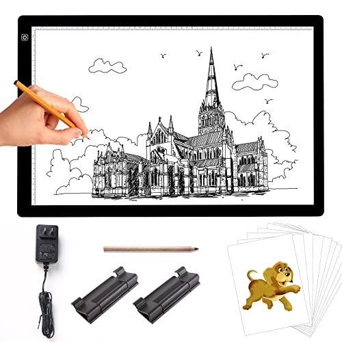 KOBAIBAN Large A2 Tracing Light Box, 12V2A Adapter Power 7500 Lux Stepless Brightness Ultra-Thin LED Artist Copy Board Craft Light Drawing Pad for Diamond Painting/Sketching/Animation/Weeding Vinyl