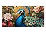 Diamond Painting Pavo real Flores, 5D Diamond Painting Adultos, Manualidades Adultos DIY Cristal Pintura de Diamante, Kit de Bordado Punto de Cruz, Cuadros Decoracion Salon Modernos 25x50 cm J26-10419