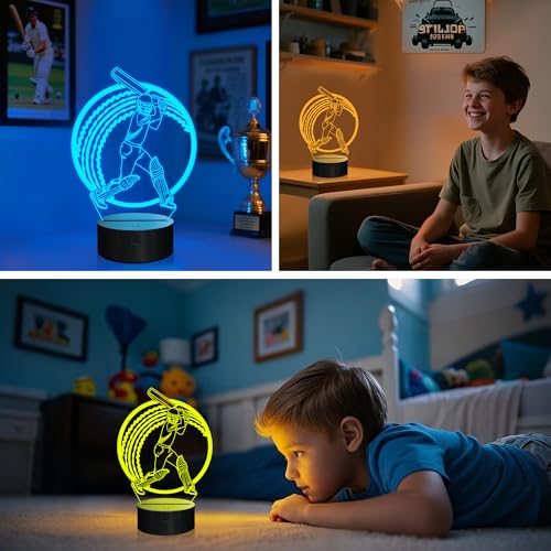 Image of OkiyiD Cricket Gifts for Boys, Cricket Ball 3D Illusion Lamp Night Light with 16 Colors Remote Control, Cricket Accessories Stuff Gift for Boys Men Athletes Birthday Xmas Decor