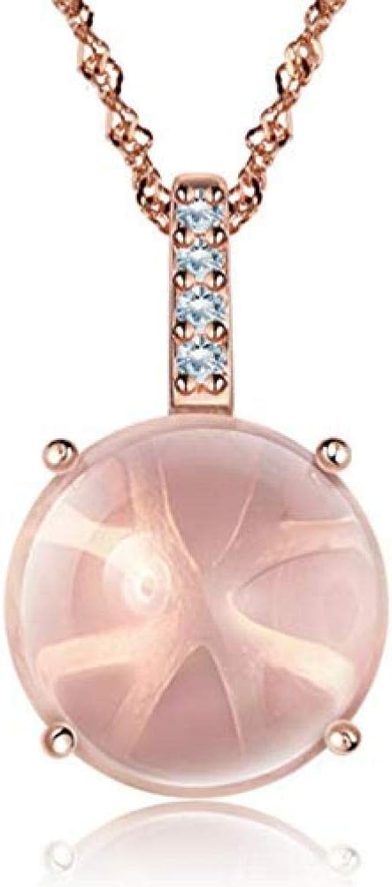 BAOJIANNecklace Round Pink Hao Stone Pendant Necklace 925 Sterling Silver Female Rose Gold Clavicle Chain Fashion Party