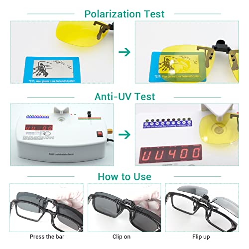 Image of Polarized Unisex Clip on Flip up Sunglasses over Prescription and Reading Glasses Frames