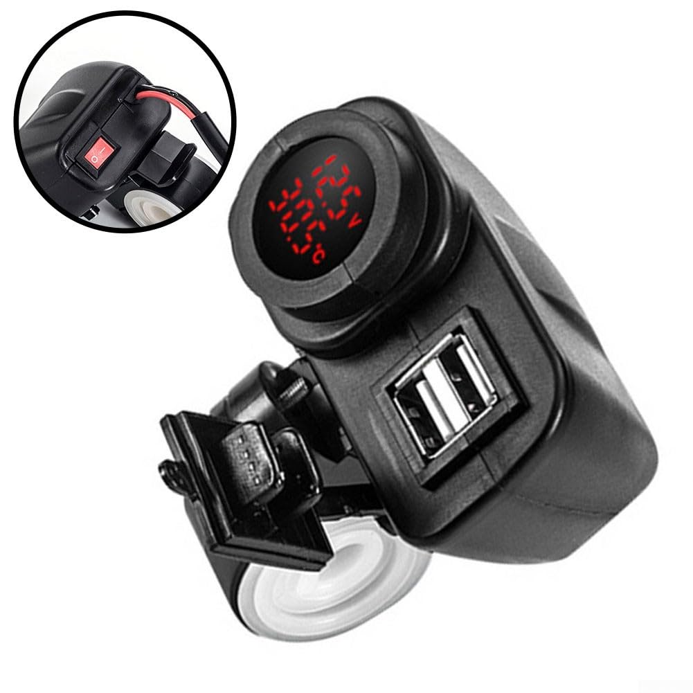 Chargeur USB double étanche avec voltmètre intégré et thermomètre pour moto