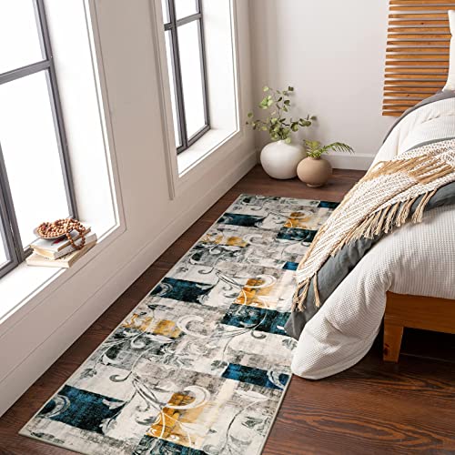 Lahome Modern Geometric Runner Rug, 2X8 Washable Rug Runner For Hallway Soft Long Kitchen Runner Rugs Non Skid Floor Carpet For Garage Laundry Living Room Playroom, Colorblock #TOP1