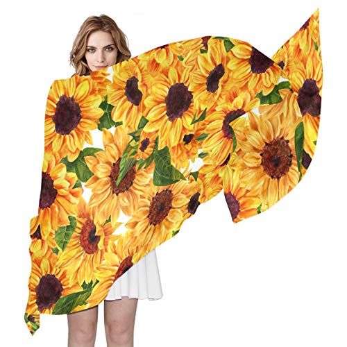 ALAZA Long Silk Like Scarf for Women Watercolor Sunflower Floral Yellow Large Head Wrap Stole