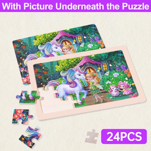 Wooden Puzzles for Kids Ages 3-5, 4 Packs Montessori Toddler Jigsaw Puzzles, Preschool Educational Toys for Children Ages 4-8, Puzzle Boards Toys for 3 4 5 6 7 8 9 Boys Girls (Animal B) — view 3