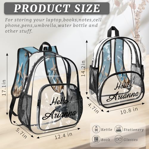 Ocean Theme Personalized Large Clear Backpack Heavy Duty for Stadium Approved Custom Beach Ocean Starfish Seashell PVC Transparent Backpack with Name See Through Bag for Concerts4