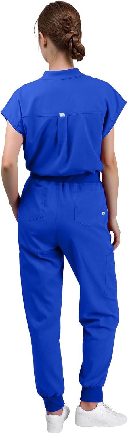 Scrubs for Women Set - with Sleeveless Stand-Up Collar Scrub Top & Jogger Scrub Pants, 8-Pocket Design - Image 2