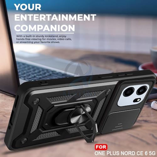 Image of AESTMO Tough Armor OnePlus Nord CE 6 5G Bumper Back Case Cover | Ring Holder & Sliding Camera Shield Cover | 360 Degree Protection Back Case Cover for OnePlus Nord CE 6 5G (Black)
