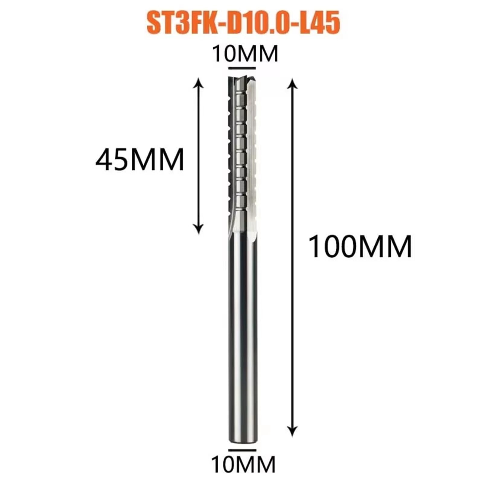 Fresa De Carburo De 3 Flautas Rectas, Rompevirutas, Tallado De Carpintería, Broca De Ranura De Recorte CNC, Madera Contrachapada, 1 Ud.(ST3FK-D10.0-L45)