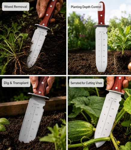 Puctsone 3PCS Hori Hori Garden Knife Set, Weeding Puller Tool — view 3