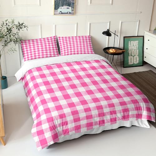 Housse de couette 200x200 rose et blanche style patchwork de lit - 4