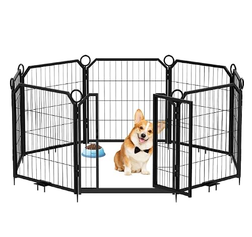 GarveeMore Robuster Metall Hundezaun für Welpen 8 Paneele, faltbar & erweiterbar mit Tür, ideal für drinnen & draußen, rostbeständig, perfektes Freilaufgehege für Garten, Camping & Training