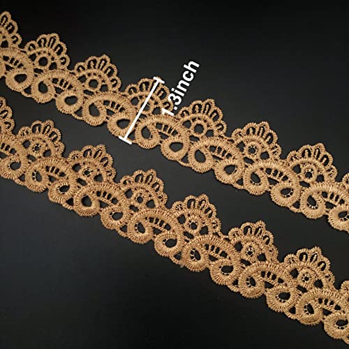8Yards Vintage Brown Lace Edge Trim, Retro Metaillic Embroidery Lace Ribbon Trimmings Fabric for Sewing Craft, Costumes, Home Décor