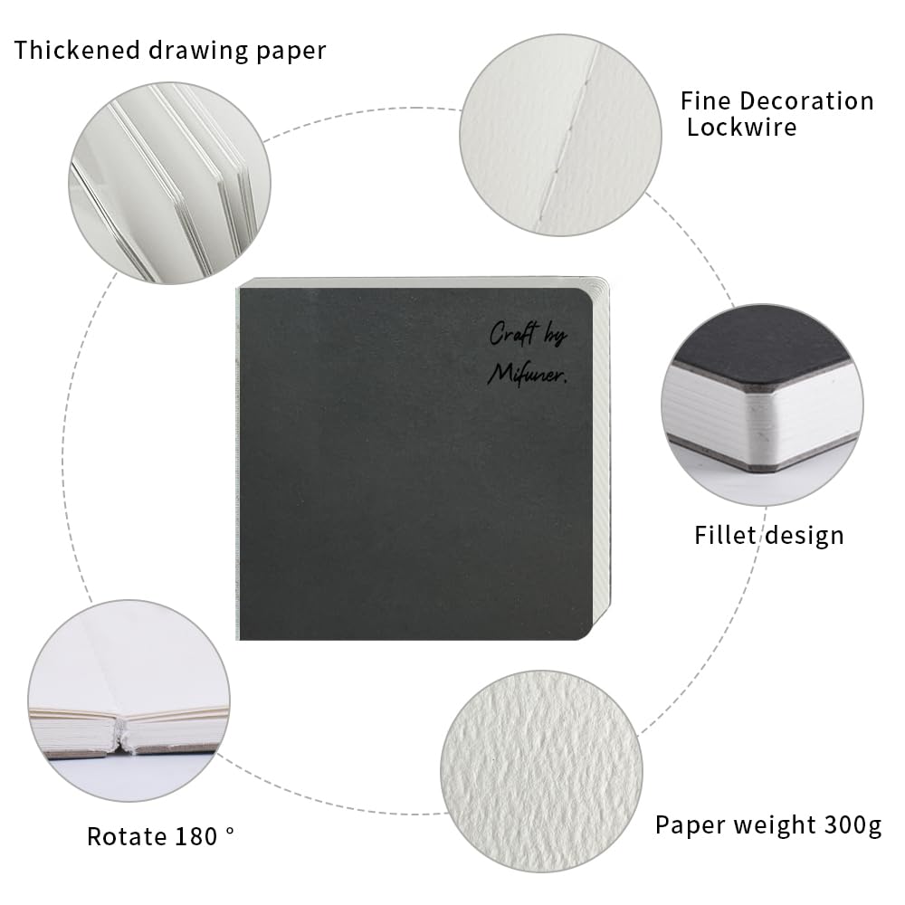 2 szt., kwadratowe, 3,9 x 3,9, 300 g/m², przenośny, akwarelowy pamiętnik, 60 szt., 30 arkuszy z teksturami, rozmiar podróżny, dla kaligrafa, akwarela, szkicownik, akwarela, papierowy, notatnik, czarny