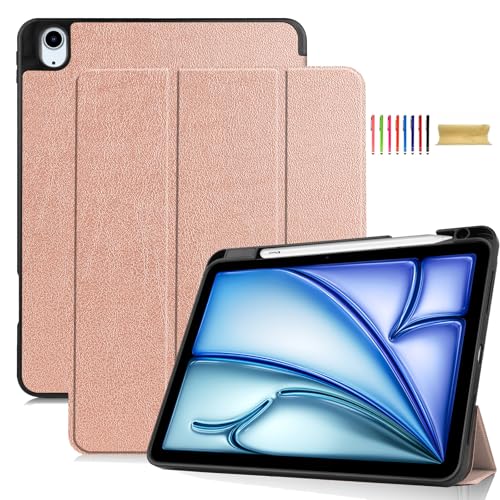 Étui iPad Air 13 2024 luxe en cuir rigide or rose haute protection
