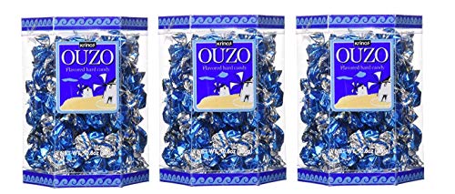 Krinos Ouzo Candy - Greek Favorite - Licorice Flavored Treat - Delicious Hard Candy - all Natural Flavors - Contains No Alcohol and No Gluten - Perfect for Parties, Party Favors 3 pack