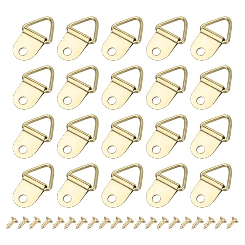 Image of uxcell 100Pcs Triangle Ring Iron Picture Hangers with Screws, Single Hole with Screw Small Decor Hooks for Hanging Picture Clock, Paintings Artwork Picture Frame Hook Photos Gold