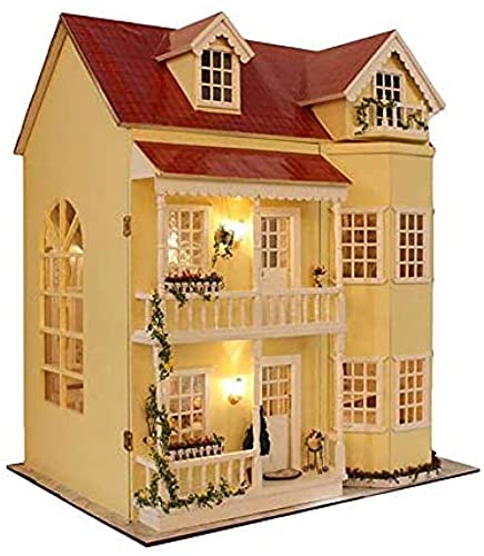 DIY Puppenhaus Aus Holz Handwerk Miniatur-Kit Große Villa Mit Möbeln Und Accessoires, Wohnzimmer Schlafzimmer Küche…