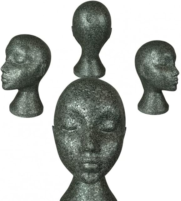 BRAND NEW POLYSTYRENE AND PLASTIC MANNEQUIN DISPLAY MALE & FEMALE HEAD IN (WHITE, SILVER, BLACK, SWAN NECK, AND DURABLE PLASTIC HEAD (1 X FEMALE BLACK HEAD)