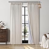 Pinch Pleated 100% Blackout Linen Curtains 84 Inch Length 2 Panels for Bedroom Living Room Darkening Thick...