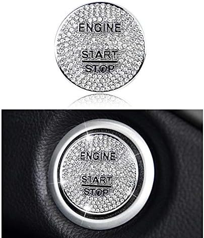 LECART Bling Push to Start Button Cover Sticker Fit for Mercedes-Benz C 300 E 350 GLA 250 GLC 300 S 550 SLK 350 Glitter Engine Start Stop Button Metal Decal Sticker Cover Cap Silver
