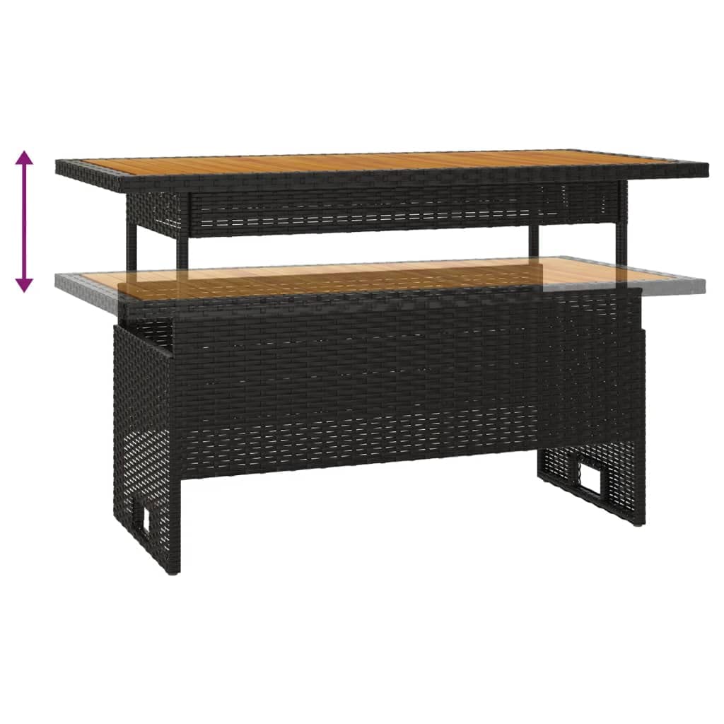 Tomostar Table Basse de Jardin, Table d'appoint Salon Terrasse Extèrieur Noir 100x50x43/63 cm Acacia et résine tressée