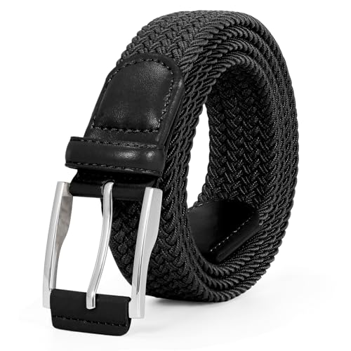 JasGood Geflochtener Stretchgürtel Stoffgürtel Elastischer Gürtel für Herren und Damen Dehnbarer Flechtgürtel Golfgürtel für Herren Jeans Hosen,Schwarz,120cm
