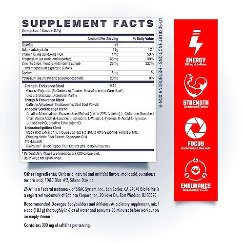 Betancourt Nutrition B-Nox Androrush Pre Workout With Creatine Blend | Bcaas & Beta Alanine | Nitric Oxide & Energy Boost | 35 Servings (Sno Cone) #TOP1