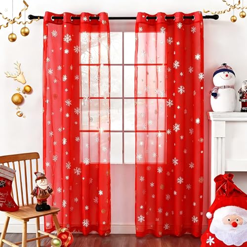 youleyar Snowflake Christmas Sheer Curtains, Luxury Silver