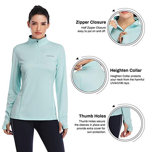 Hiskywin Womens Upf 50+ Sun Protection Tops Long Sleeve Half-Zip Thumb Hole Outdoor Performance Workout Shirt Hf806 Blue S #TOP2