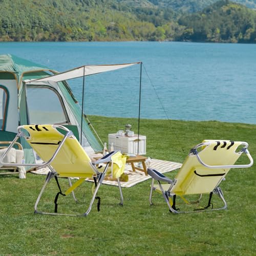 Outdoor High Beach Lawn Chair,Portable Lightweight Folding Chair for Adults,Portable Backpack Foldable Camping Chair,with Cup Holder,for Patio Pool Yard Garden (Yellow) - Thumbnail 7