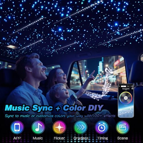 Image of Meteor Twinkle 750 pcs 6.5ft Starlight Headliner Light,16W LED Star Ceiling Fiber Optic Light Kit APP /Remote Control for Car /Home /Party