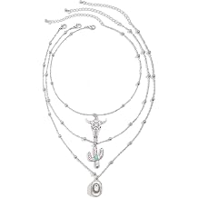 Women's Vintage Western Layered Necklaces Evil Eye Bull Head Crescent Moon Layered Necklace Boho Cowboy Cowgirl Geometric Pendant Chain Necklace Fashion Jewelry Gifts for Women