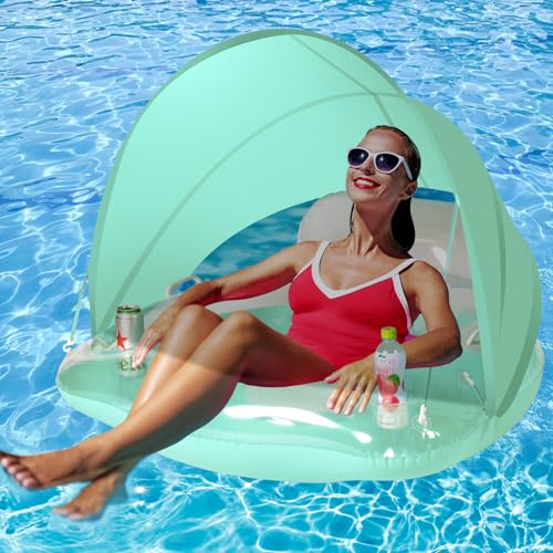Float Joy Colchoneta Piscina flotadores Piscina Adultos con toldo Tumbona Hinchable para Piscina con 2 portavasos