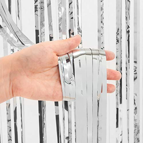 Silver Photo Booth Backdrop Decor - GREATRIL Foil Fringe Party Streamers Tinsel Backdrop Curtains for Graduation/Birthday/Anniversary/Bachelorette Themed - 1m x 2.5m - Pack of 2 by GREATRIL - Image 3