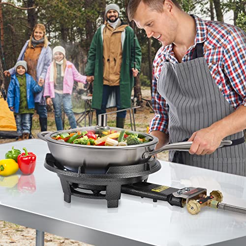 Arc Outdoor Propane Burner Stove, Single Propane Burner, 13” Cast Iron Portable Propane Burner With 0-20 Psi Csa Adjustable Regulator And Stainless Steel Hose, Perfect For Outdoor Wok Burner #TOP5