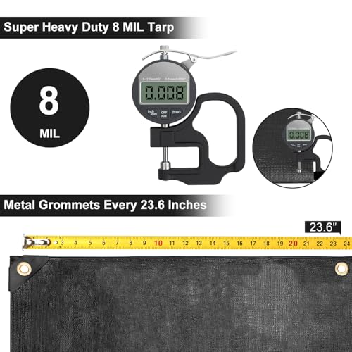 Patiobay Tarp 10x20 Feet, 8 Mil Large Waterproof Tarps Heavy Duty with Grommets Every 23.6\", Thick Plastic Tarp, UV Resistant Tear&Fade Resistant, Reinforced Edges for Outdoor Pool Camp Tent