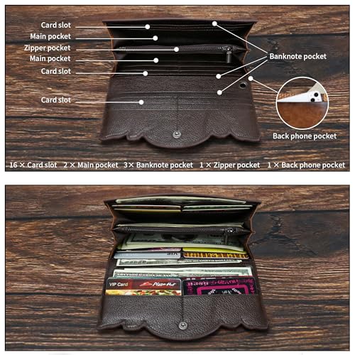 Women's Wallet Genuine Leather Snap Wallets Vintage Purse Organizer Clutch Bag with Wristlet2