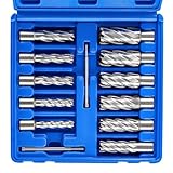 ZELCAN Annular Cutter Set, 11pc Mag Drill Bit Kit with 2' Cutting Depth, 7/16' to 1-1/16' Cutting Diameter, HSS Spiral Flute Annular Cutters with 2 Pilot Pins & Carrying Case for Steel Aluminum Copper