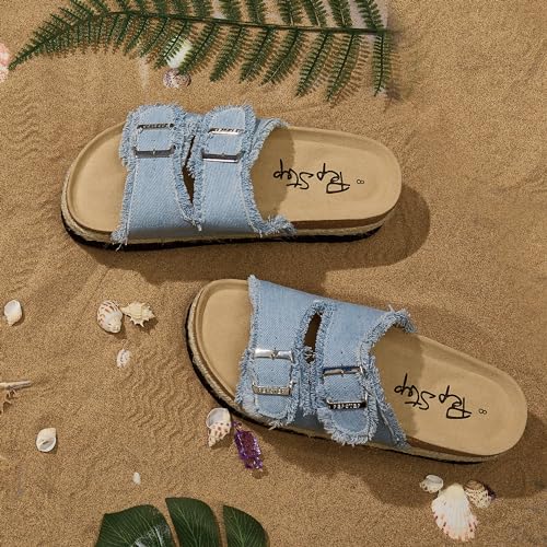 Image of PepStep Slide Sandals for Women with Soft Cork Footbed and Strap, Ladies Fashion Platform Slide Sandals Comfortable Slip On Style