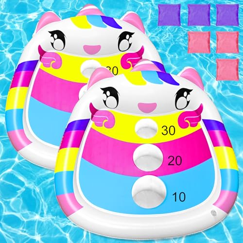 2 Pack Kids Pool Toys Inflatable Unicorn Pool Cornhole Board Floating Games