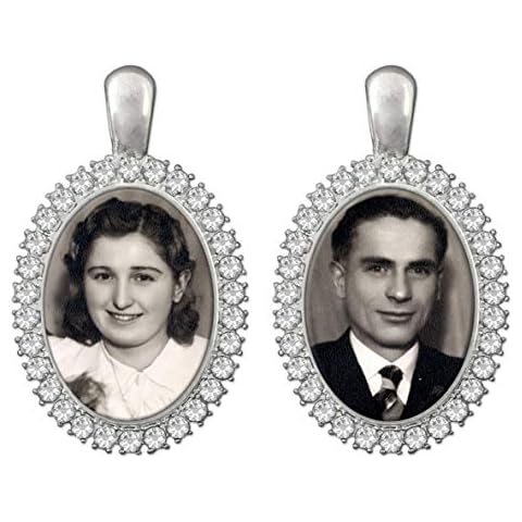 Bridal Wedding Bouquet Photo Charms 2 Pack Silver Ovals Rhinestone Photo Charms with Photo Resizing Software Cover