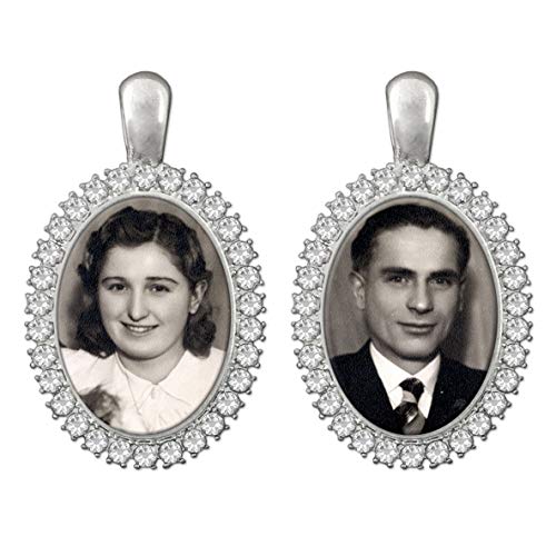 Bridal Wedding Bouquet Photo Charms 2 Pack Silver Ovals Rhinestone Photo Charms