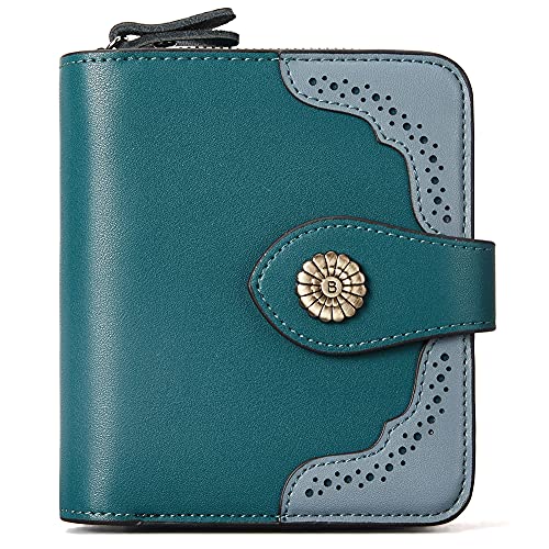 BOSTANTEN Leather Wallets for Women RFID Blocking Zipper Pocket Small Bifold Wallet Card Case Blue