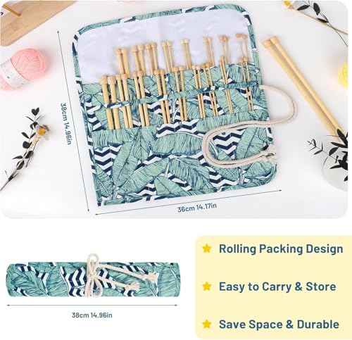 Image of Aeelike 18 Pairs Bamboo Knitting Needles Set - 14 Inches Wooden Knitting Needles Single Point with Roll Bag - Portable Knittings Needle Set for Beginners (2mm - 10mm)