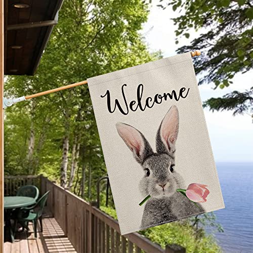 Avoin Colorlife Welcome Rabbit House Flag Double Sided, Spring Easter Bunny Tulip Holiday Yard Outdoor Decoration 28 X 40 Inch #TOP3